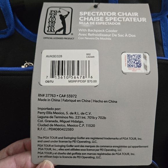 PGA Tour Spectator Black/Blue Folding Chairs With Backpack Cooler,new With Tags - Picture 13 of 15
